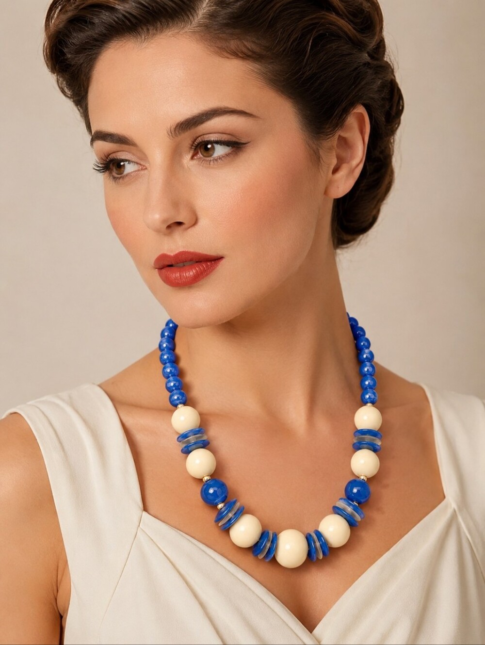 Vintage 80's blue lucite bauble necklace‎